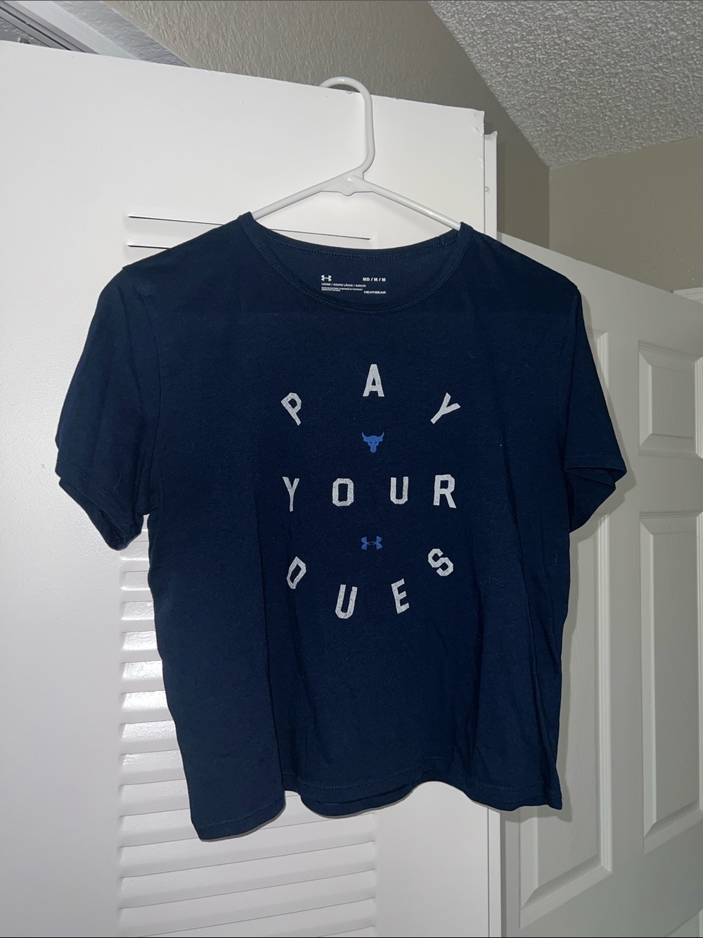 Project Rock | Navy Blue Crop Top with 'Play Your Dues' Graphic